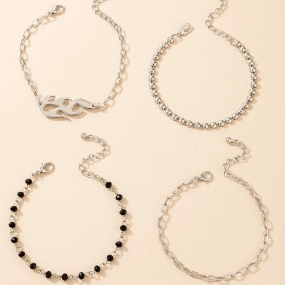Layered Silver Flame Black Beaded Bracelet Set - Picture 5 of 5